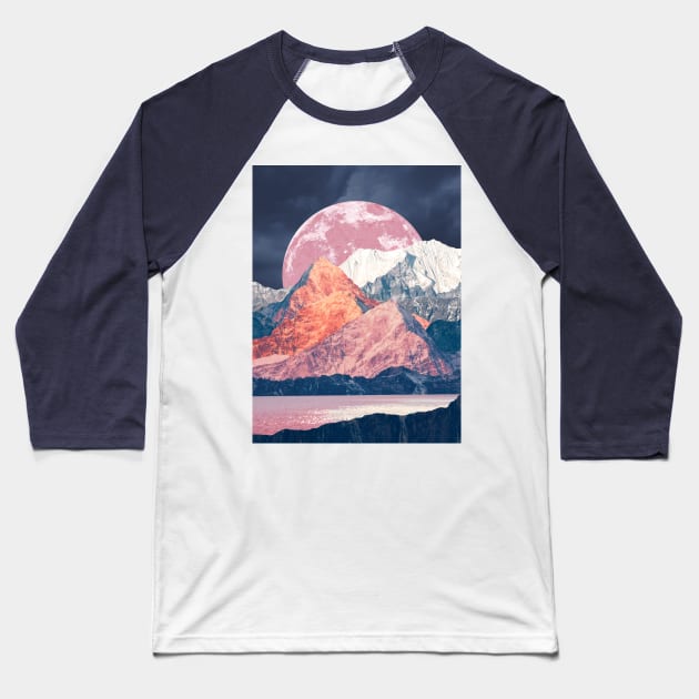 Pink Moon Rising Baseball T-Shirt by leafandpetaldesign